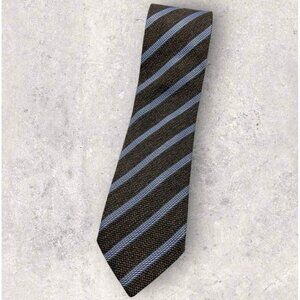 ETON Cotton Wool Silk Tie ITALY Brown Blue Silver Striped W:3.2" EUC